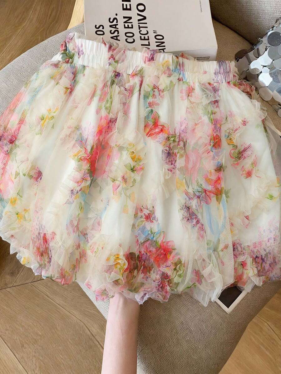 Franclia Women's Sweet Pleated Floral Print A-Line Skirt (Irregular Print) - Multicolor - View 1