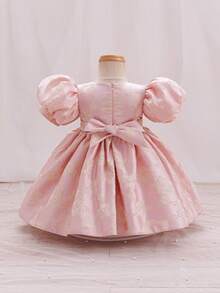 Glamorique Kids 女婴提花泡泡袖蝴蝶结装饰腰部派对礼服