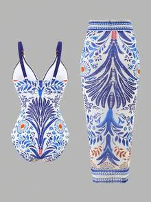 Swim Oasis Bộ đồ bơi liền thân cỡ lớn, họa tiết thực vật, thiết kế tối giản, dành cho nữ. - Nhiều màu - Xem 2
