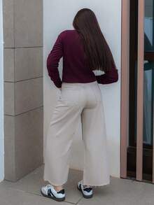 Hitanina Casual Minimalist Solid Color Wide Leg Jeans - Grey - View 2