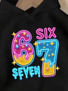 Sparklyn 少女休闲时尚创意清新高端彩色数字67糖果串珠字母图案舒适套头连帽卫衣，适合秋冬季穿着 - 黑色 - 查看 8