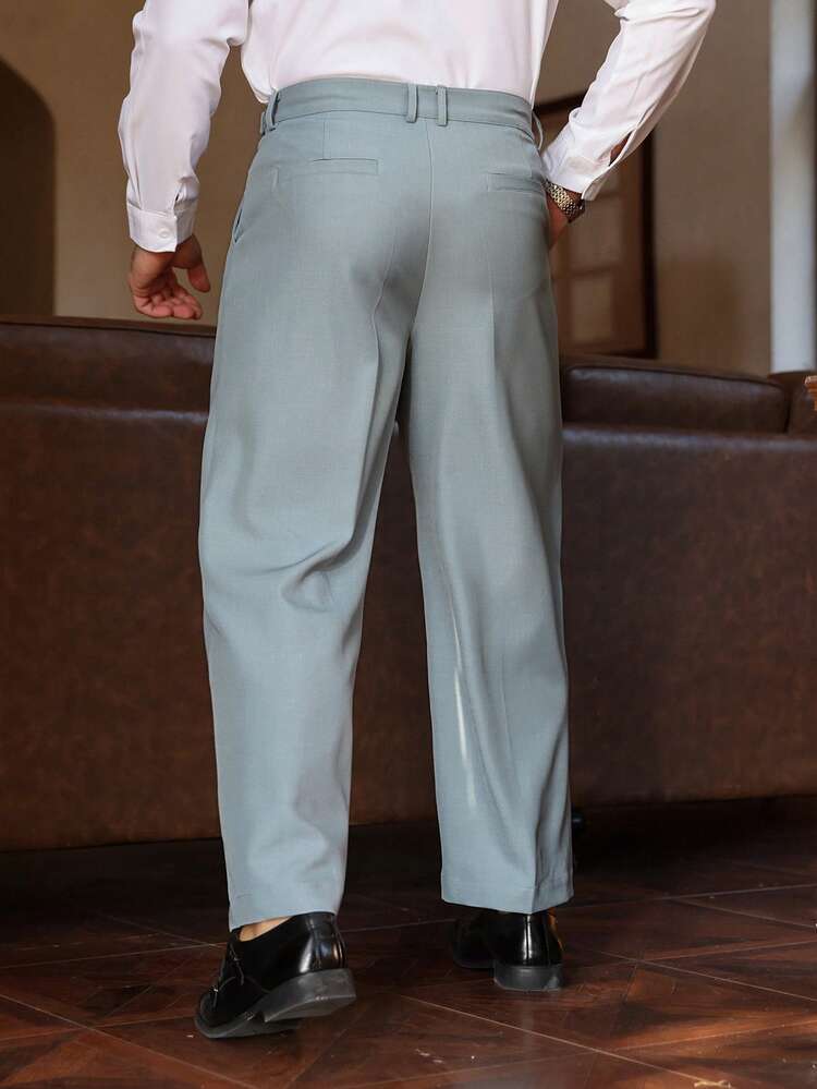 Spring Solid Haze Blue Business Casual Men's Suit Pants