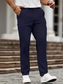 Manfinity Homme Pantalones casuales con bolsillos versátiles para uso diario y commute para hombres - Azul Marino - Ver 5
