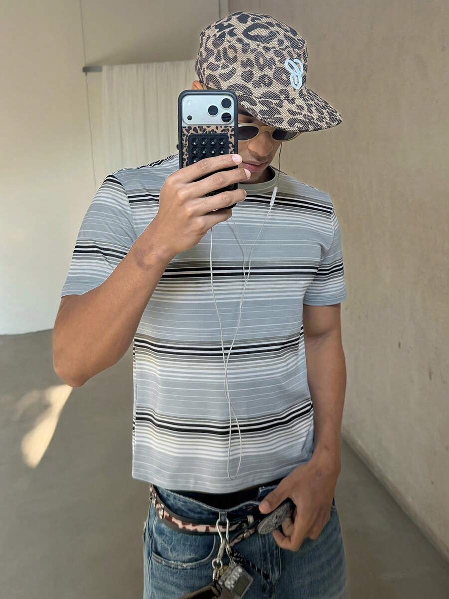 STEELVANCE Men's Striped Print Short Sleeve Round Neck T-Shirt Sexy - Multicolor - View 1