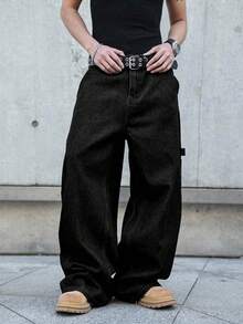 Manfinity EMRG 男士加大码宽松休闲牛仔裤，带口袋 - 黑色 - 查看 8