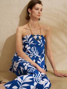 Airaco Conjunto de bandeau estampado casual de vacaciones para mujer - Multicolor - Ver 1