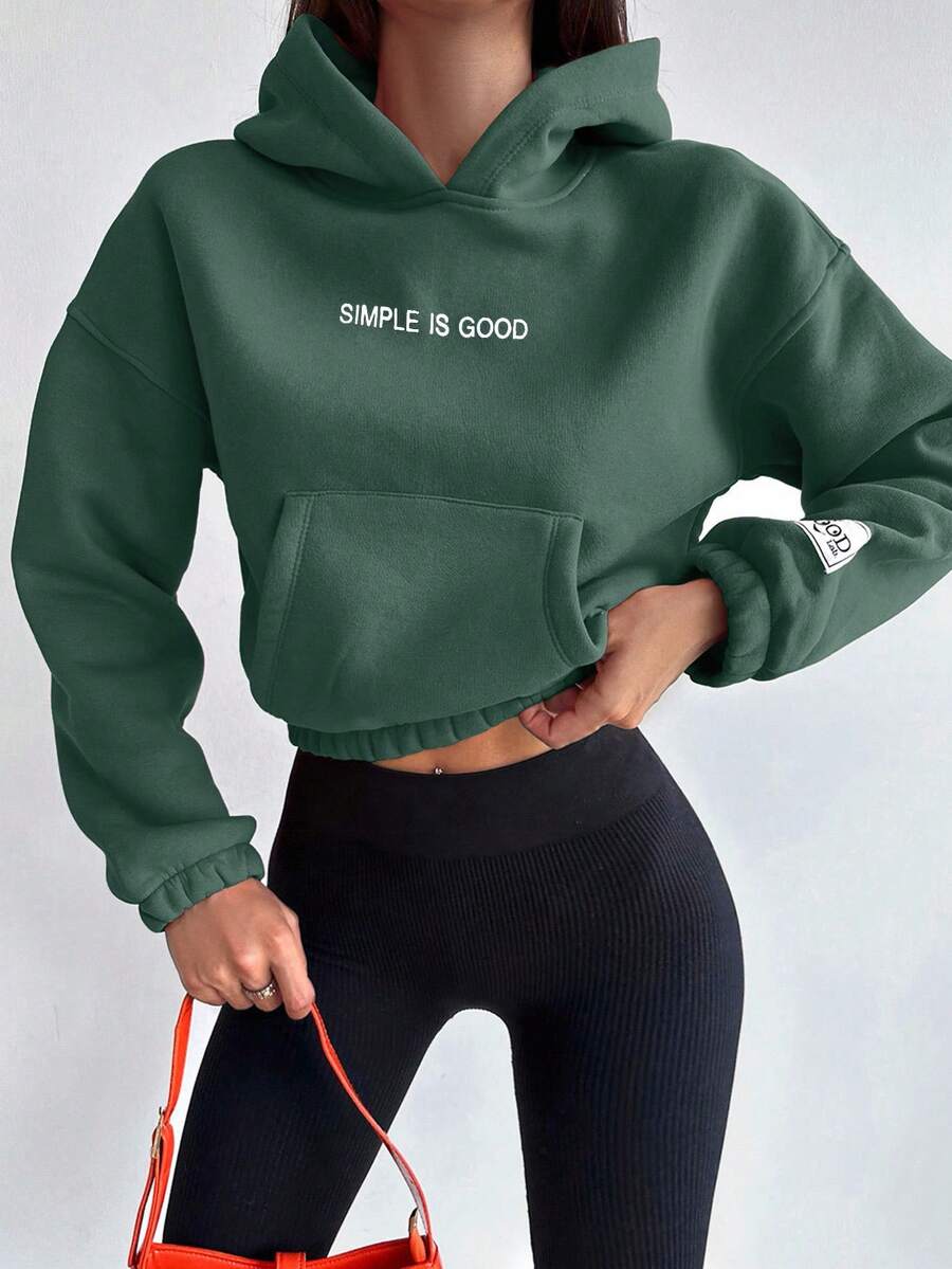 EURMUSE 100%Cotton Women's Letter Print Hooded Sweatshirt - Dark Green - View 1