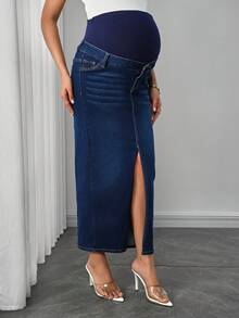 Momance Fashionable & Elegant Slit Denim Pocket Maternity Skirt