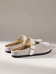 Solecia 女鞋 女鞋 夏季编织面单扣设计休闲度假风平底搭扣凉鞋 - 杏色 - 查看 4