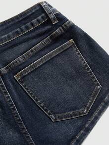 ROMWE Avant Quần short denim phong cách cổ điển Y2K, cạp siêu thấp, gợi cảm, họa tiết sinh vật biển, đính sequin và thêu. - Màu xanh lam - Xem 4