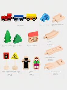 Juego de 32 piezas de vías de tren de madera, kit de construcción DIY con escenas de paisaje, desarrollo del aprendizaje temprano para niños, ideas de regalo de cumpleaños, actividad familiar imprescindible para la temporada de vacaciones - Multicolor - Ver 11