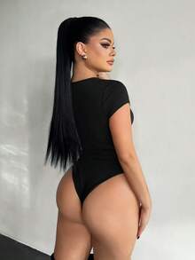 SHEIN SXY Black Fashionable Sexy Hollow-Out Bodysuit, Sexy Curve Bodysuit, Black Cut Out Bodysuit, Black Club Bodysuit, Hollow Out Bodysuit, Black Sexy Bodysuit Women,Valentine's Day, Sexy Curve Dress, Black Cut Out Dress, Black Club Dress, Hollow Out Dress, Black Sexy Dress Women - Black - View 2