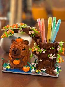 Capybara Capybara Building Block Pencil Case/Panda Pencil Case DIY Creative And Educational Assembly Block Model Ornaments Ornaments Multifunctional Office Supplies Cosmetics, Handicrafts Storage Box Perfect Birthday Gift One