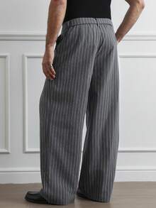 HUEFORM 男士休闲灰色条纹系带裤，独特腰带设计，春夏款 - 深灰色 - 查看 2