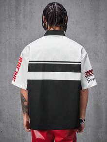 Manfinity RebelGame Men's Racing Digital Printed Loose Knit Short Sleeve Shirt - Black - View 3