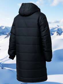 SHEIN Teen Boys' Black Long Oversized Winter Autumn Coat, Thick Minimalist Jacket, Casual College Style Teen Boy Hooded Parka, Comfortable Outdoor Warm - Black - View 3
