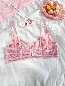 PetitDoll 大码女士蕾丝衬垫钢圈文胸，轻盈支撑文胸 - 粉色 - 查看 7