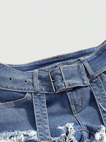 ROMWE Avant Sexy Denim Micro-Flare Jeans For Women - Medium Wash - View 3