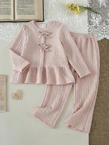 SHEIN Girls Minimalist Elegant Chiffon Long Sleeve Top And Pants Set