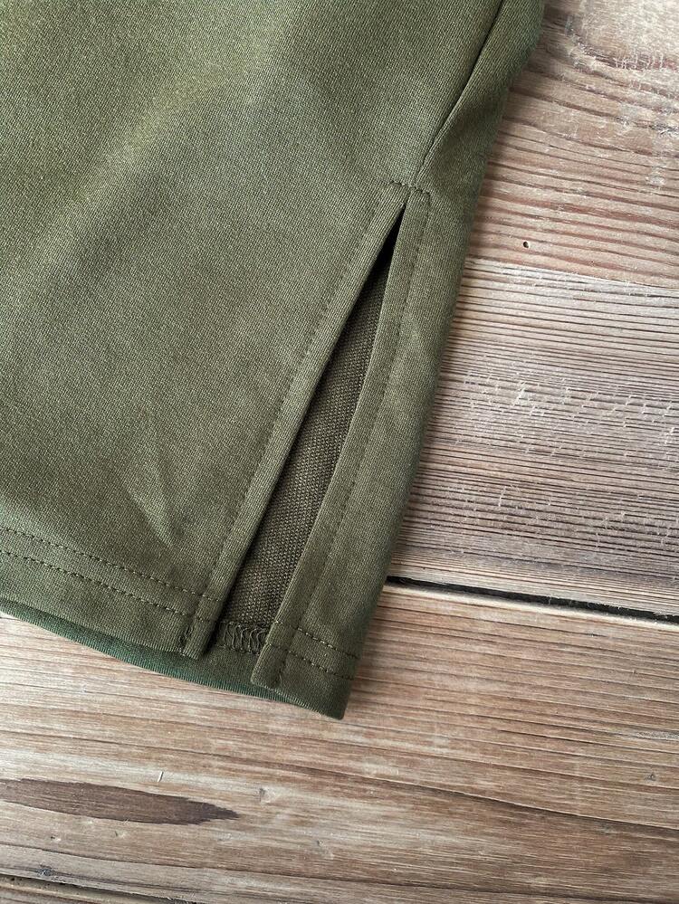2 Stücke Damen Lässig Landhaus Einfarbig Militärgrün Top und Hose Set, Frühjahr
