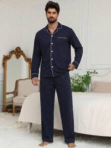DAZY Spring Long Sleeve Shirt & Pants Polka Dot Men Pajama Set - Multicolor - View 4