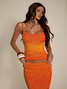 SHEIN BAE 时尚性感渐变色吊带针织上衣，女士款 - 彩色 - 查看 4