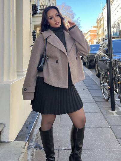 NegzBox Women's Oversized Collar Decorated Button Long Sleeve Overcoat