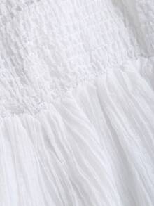 SHEIN Sweetro Áo hai dây không tay màu trắng lãng mạn dành cho nữ, viền ren xếp nếp, eo ôm sát, vạt áo bất đối xứng, thích hợp cho mùa xuân/hè. - trắng - Xem 4