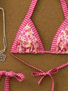 Swim Mod Bộ đồ bơi 2 mảnh họa tiết hoa và sọc hồng dành cho nữ, dễ thương và ngọt ngào cho kỳ nghỉ biển, mùa hè - Nhiều màu - Xem 10