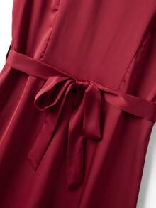 Franclia Women's Minimalist Metal Buckle Waist Belt Casual Holiday Mini Dress, Collar With Bubble Pearls, Elegant For Outings And Gatherings - Burgundy - View 3