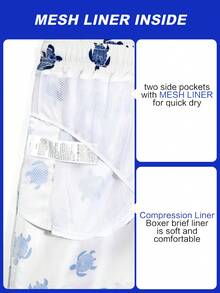 Manfinity VDAYZ Men's Summer Vacation Style Full Print Sea Turtle Drawstring Waist Slant Pocket Beach Shorts - White - View 5