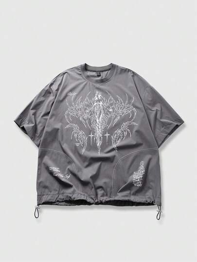 ROMWE MEN Camiseta casual de manga corta y cuello redondo con estampado de eslogan para hombres