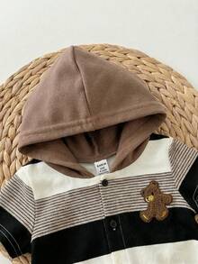 Infant Boys Polyester Short Length Romper With Hooded Neck And Striped Pattern Toddler Outfit - Multicolor - View 6