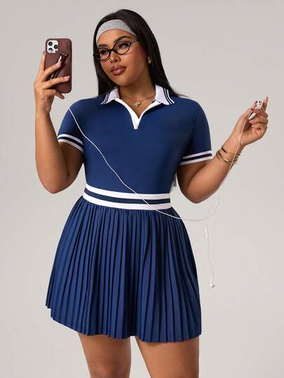 Rhythm Era Plus Size Women Casual Colorblock Pleated Dress