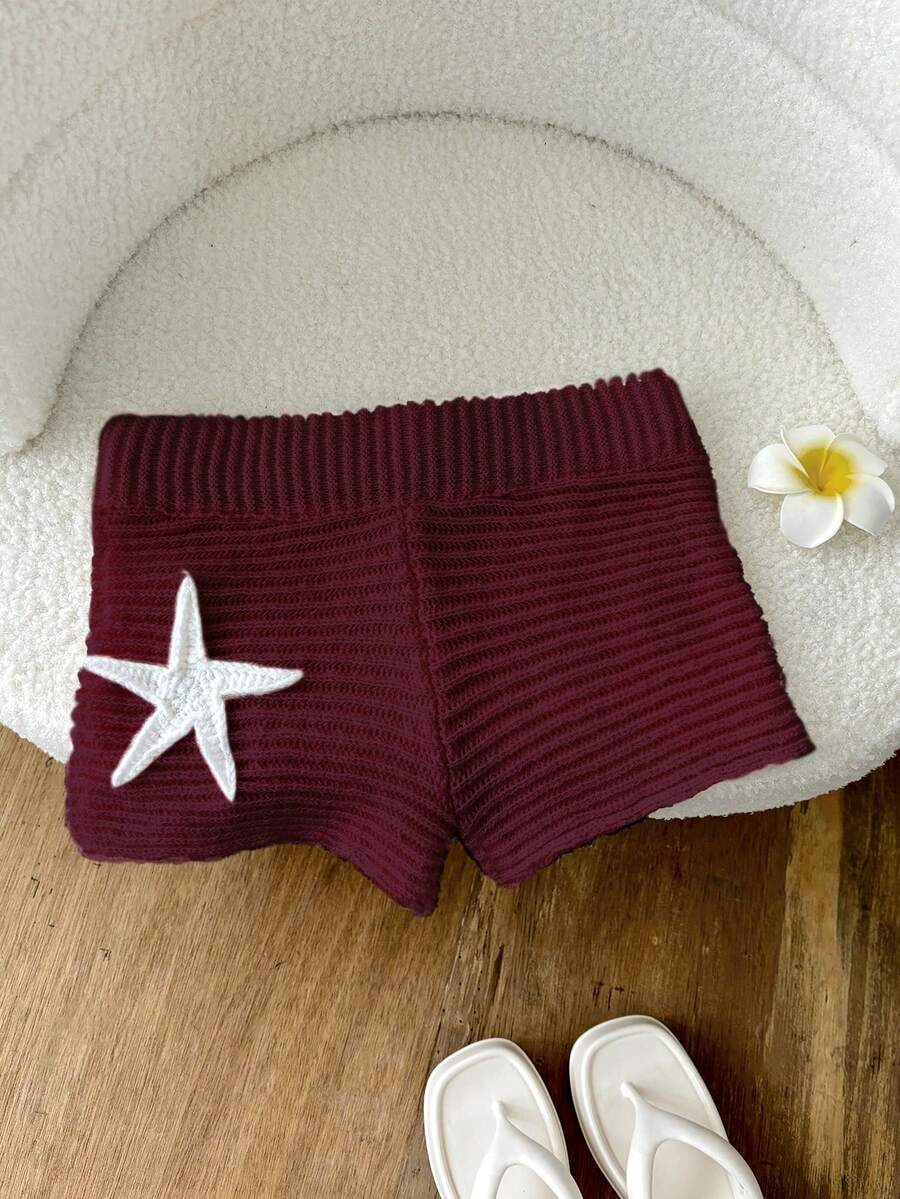 Elamini Starfish Textured Knit Pink Shorts - Burgundy - View 1