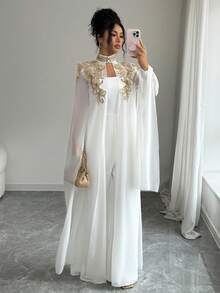 Elenzga Women's Gold Lace Trim Jumpsuit 2 Pieces Set - White - View 7