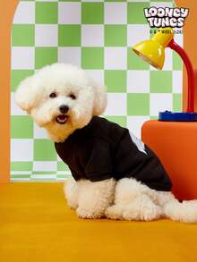 LOONEY TUNES X PETSIN 1 Small Black Cat Face Printed Pet Without A Hat, Black Autumn And Winter Thick Warm Pet Clothing