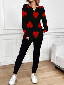 SHEIN LUNE 女士长袖T恤和打底裤两件套，秋冬季 - 彩色 - 查看 4