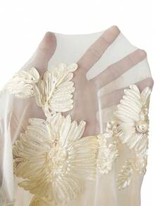 Elaquor Damen Große Größen Jacquard gerafftes langärmliges figurbetontes elegantes Kleid - Aprikosenfarben - Übersicht 3