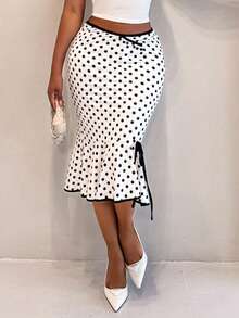 BamGleam 女士时尚优雅波点印花半身裙 - 黑與白 - 查看 7
