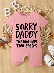 Baby Girl Cute Minimalist Holiday Letter Print Romper, Suitable For Spring/Summer Wear - Black - View 3