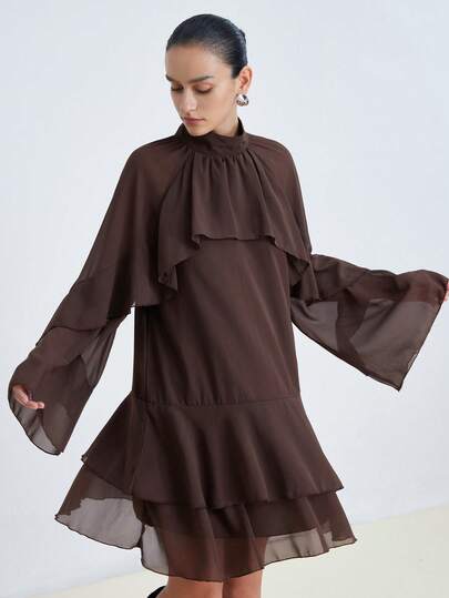 Aveloria Modichic Elegant Lightweight Boho Vacation Chiffon Layered Ruffle Design Loose Women Short Dress