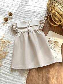 Vintaside Kids Babygirl Infant & Baby GirlSummer Cap Sleeve Embroidered Big Collar Elegant Western Style Simple Dress, Suitable For Outing, Leisure Travel, Vacation, Daily Wear - Apricot - View 2