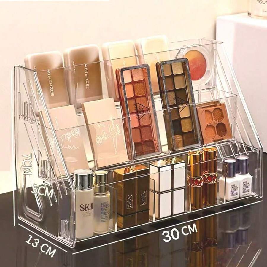 Slapstick Display, Tiered Tabletop Acrylic Small Colored Paper, Surrounding Hemp Seed Multi-Layer Millet Holder - three-grid transparency - View 1