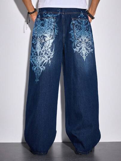 Street Life Jeans casual da uomo in denim lavato con stampa a croce