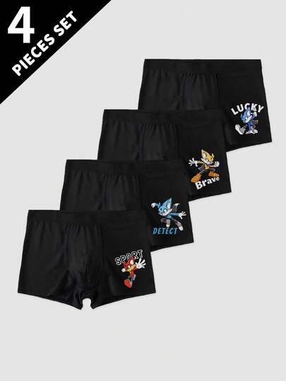 4pcs Boys' Cartoon Graphic Soft & Comfortable Boxer Briefs, Suitable For 8-12 Years Old, All Season