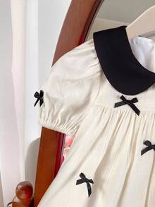 SHEIN 可爱的彼得潘领泡泡袖连衣裙，配3D蝴蝶结，休闲百搭，适合日常穿着 - 彩色 - 查看 4