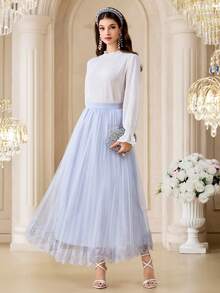 Modelyn 女士纯色蕾丝裙 - 藍色 - 查看 6