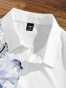 Manfinity Joysei Men's Casual Vacation Floral Print Loose Fit Short Shirt, Men's Cropped Top, Suitable For Outings, Vacation, Daily Wear - White - View 5