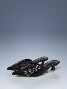 CUCCOO GRLICON Women's Pointed Toe Buckle Design Fashionable High Heels, Versatile For Daily Wear - Black - View 1